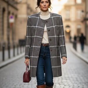 Vintage Raffinati Wool Windowpane Houndstooth Longline Blazer Coat Size 10
